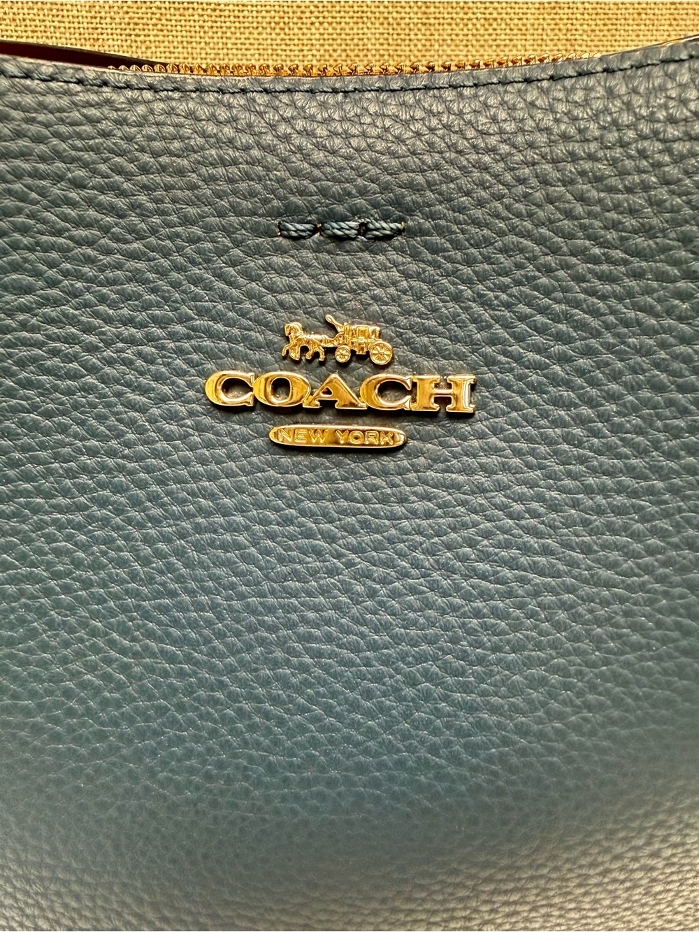 Coach Teal Pebbled Leather Hobo Shoulder Bag with Gold Hardware - Picture 4 of 10